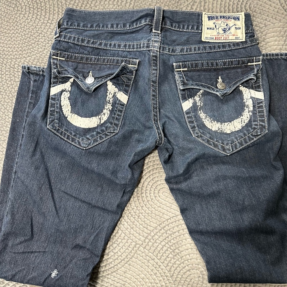 True Religion Mens Mid to Dark Wash Denim Jeans - Indigo